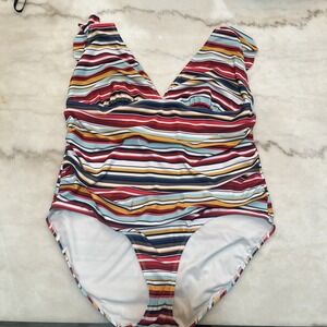 Anne Cole Swimsuit Womens 18 Multicolor Stripe One Piece Bathing Beach Summer